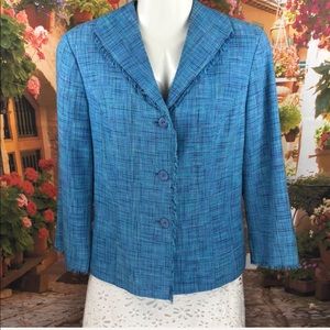 Sigrid Olsen Turquoise Blue Tweed Jacket